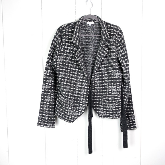 Garnet Hill Jacket Women SZ L Lambswool Tie Front Abstract Geometric Cozy Casual - Picture 1 of 10